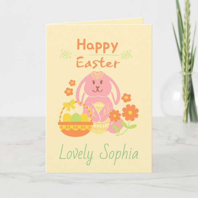 Carte de vœux de Pâques lapin jaune joyeux (Devant)