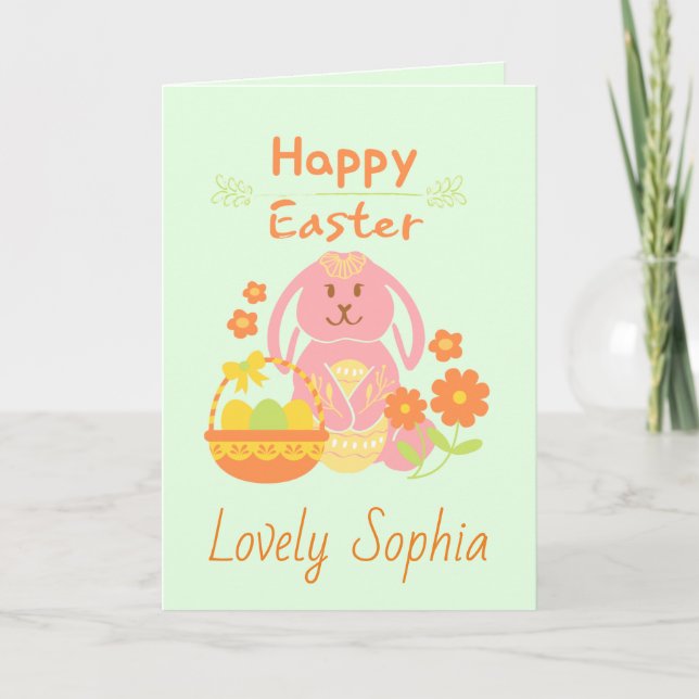 Carte de vœux de Pâques lapin vert joyeux (Devant)