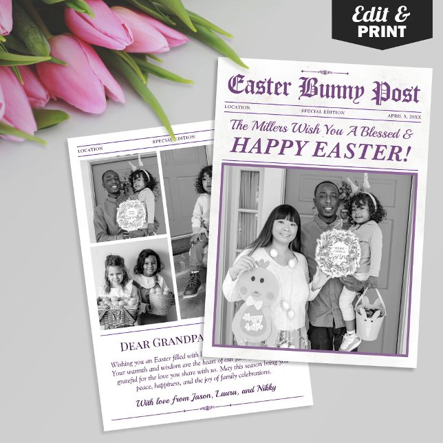 Carte de voeux de Pâques personnalisée, carte de j (Custom Easter Greeting Card, Easter Newspaper Card with Photo)