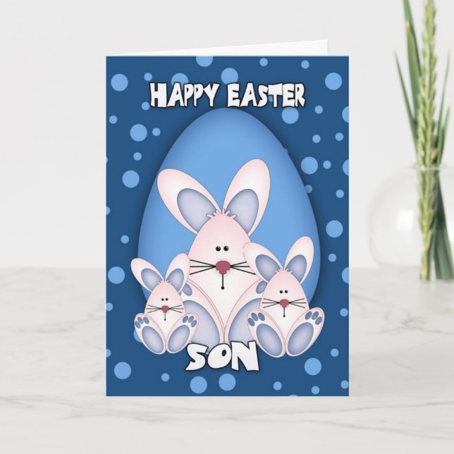 Carte de voeux de Pâques Son avec de mignons lapin (Devant)