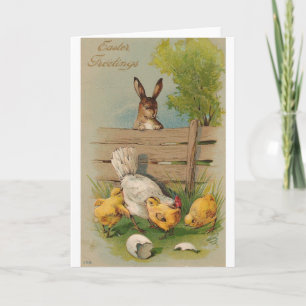 Carte de voeux de Pâques Vintage lapin et poussin