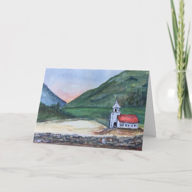 Carte de voeux de paysage, avec l'église (Devant)