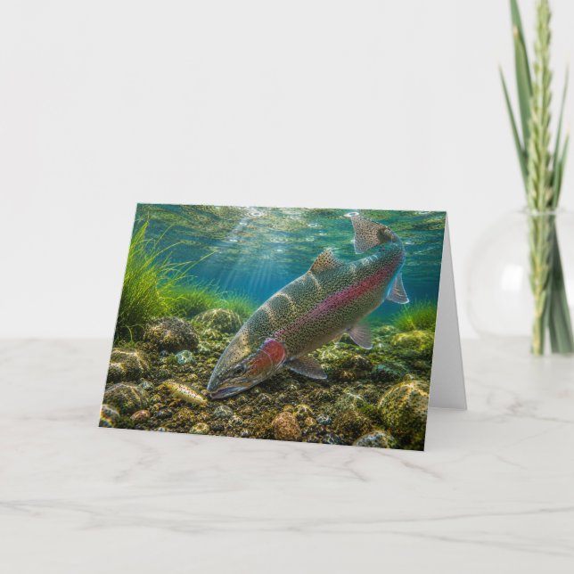 Carte de vœux de pêche à la truite arc-en-ciel (Devant)