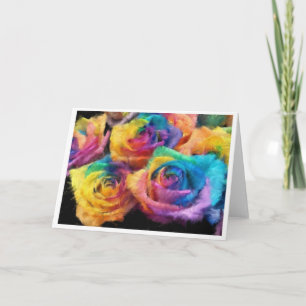 Carte de vœux de peinture de roses arc-en-ciel