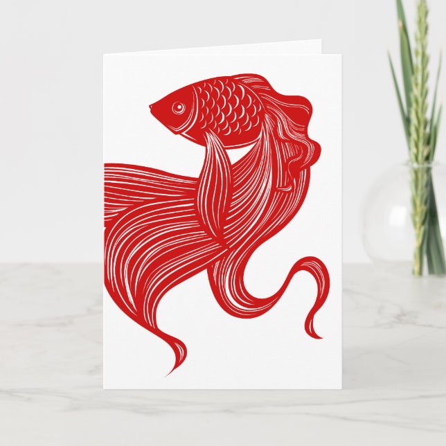 Carte de voeux de poisson rouge coupé en ciseaux (Devant)