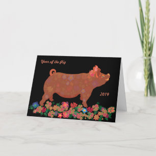 Carte de voeux de porc de zodiaque de 2019 Chinois