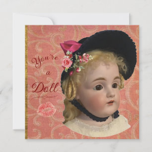 Carte de vœux de poupée victorienne antique