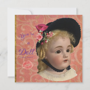 Carte de vœux de poupée victorienne antique