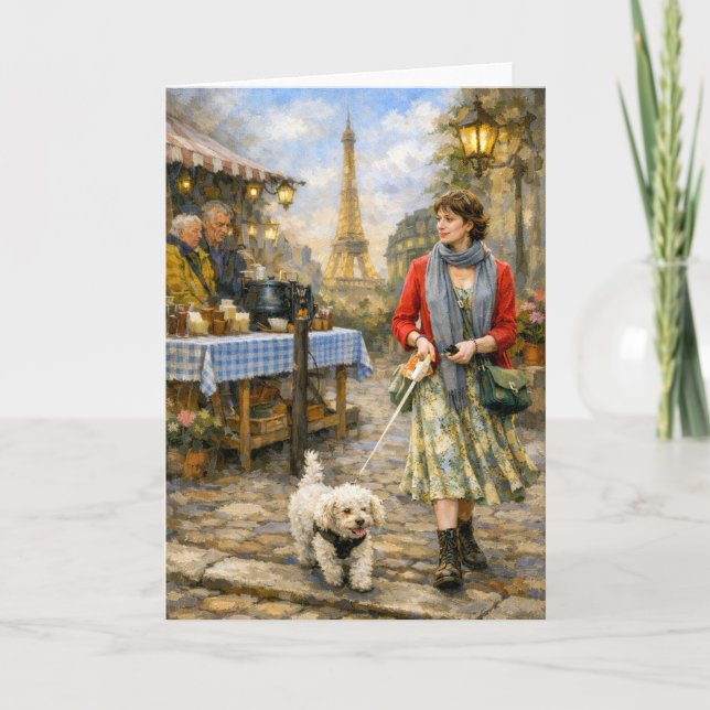 Carte de vœux de printemps à Paris Caniche (Devant)