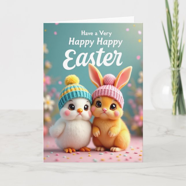 Carte de vœux de printemps avec des animaux mignon (Devant)