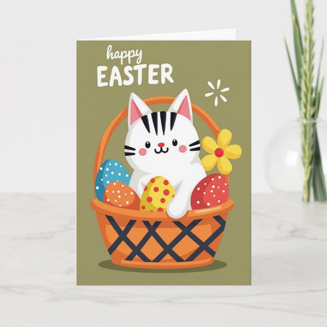 Carte de vœux de printemps avec un chat mignon (Devant)