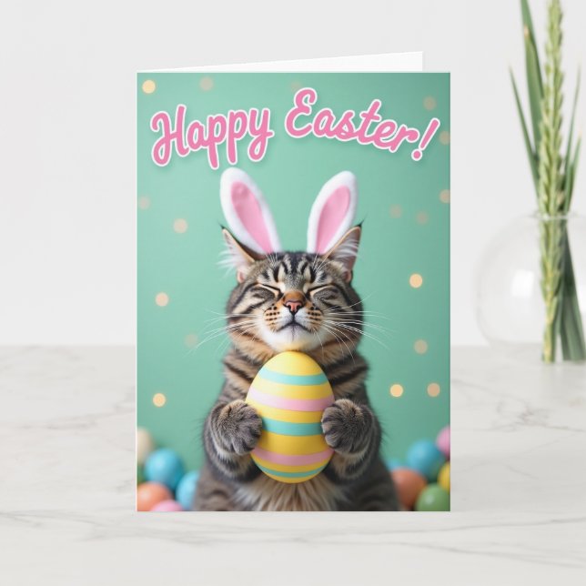 Carte de vœux de printemps avec un chat mignon (Devant)