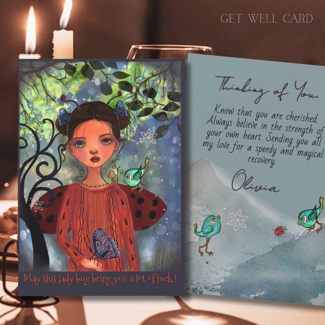 Carte de vœux de rétablissement Ladybug Chanceuse  (Whimsical Lucky Ladybug Get Well Card)