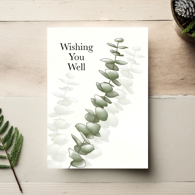 Carte de vœux de rétablissement minimale Eucalyptu (Printable get well card with minimal illustration and design.)