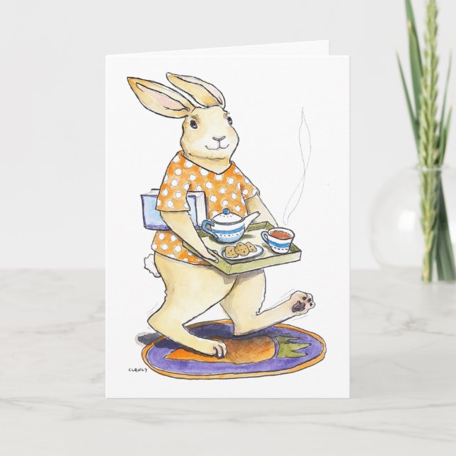 Carte de vœux de rétablissement Rabbit Tea Tray (Devant)