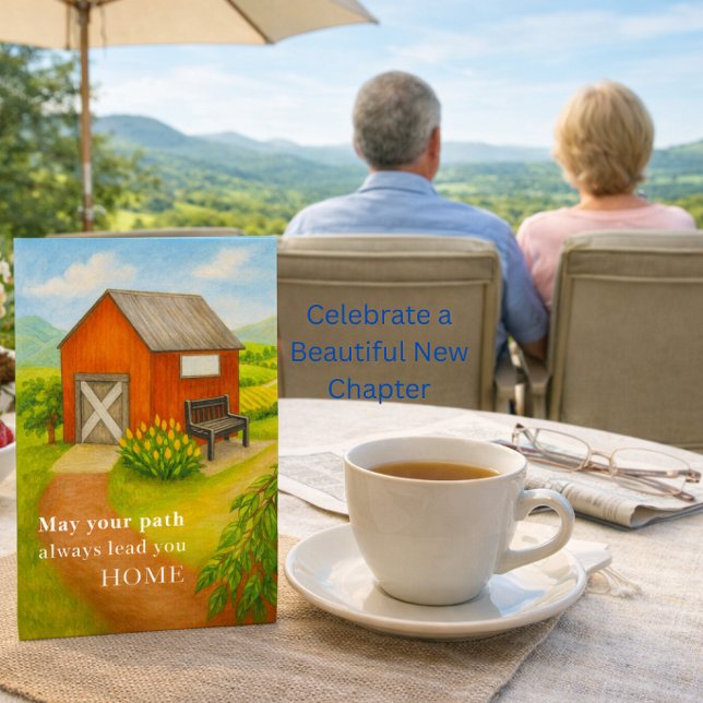 Carte de vœux de retraite | Adieu et nouveaux proj (Meaningful retirement card with countryside scene and tea view, perfect keepsake for new beginnings)