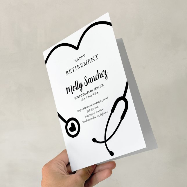 Carte de vœux de retraite BW Stéthoscope (BW Stethoscope Happy Retirement Message Card)