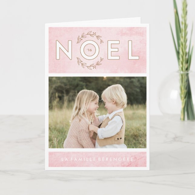 Carte de voeux de rose et d'or de Noël (Devant)