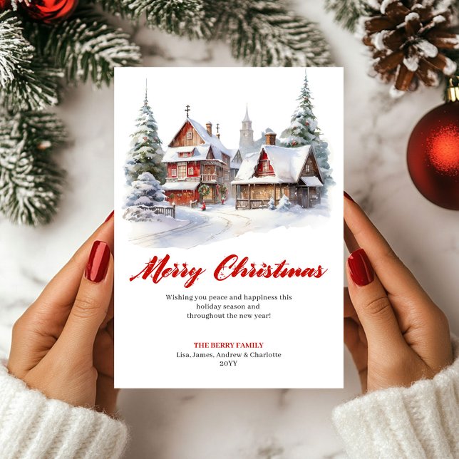 Carte de vœux de scène de vacances fantaisiste et  (Whimsical Cozy Holiday Scene Greeting Card)