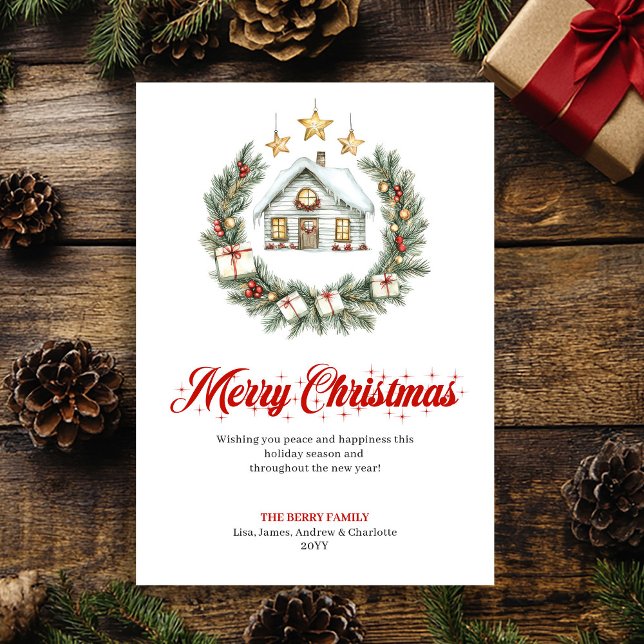 Carte de vœux de scène de vacances rouge vert clas (Classic Red Green Holiday Scene Greeting Card)