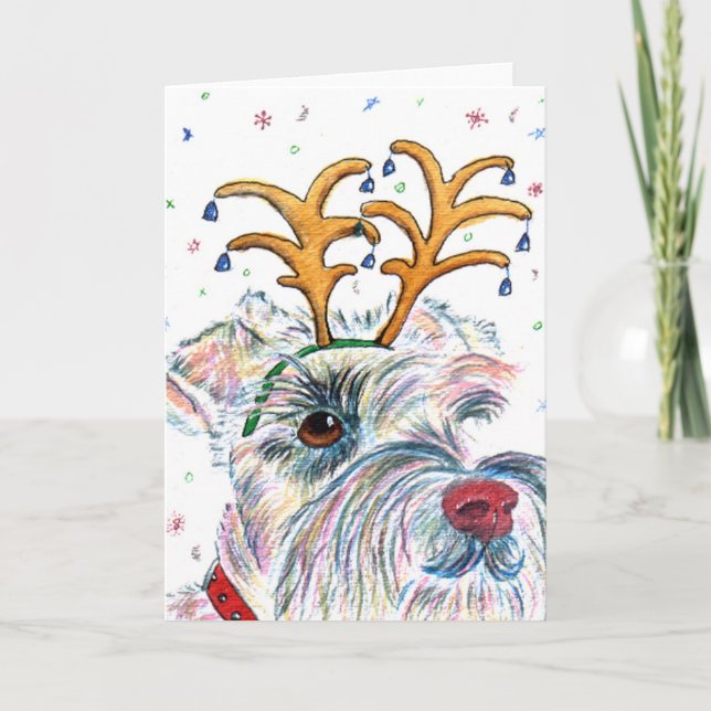 Carte de voeux de Schnauzer de Père Noël (Devant)