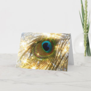 Carte de voeux de scintillement de plume de paon