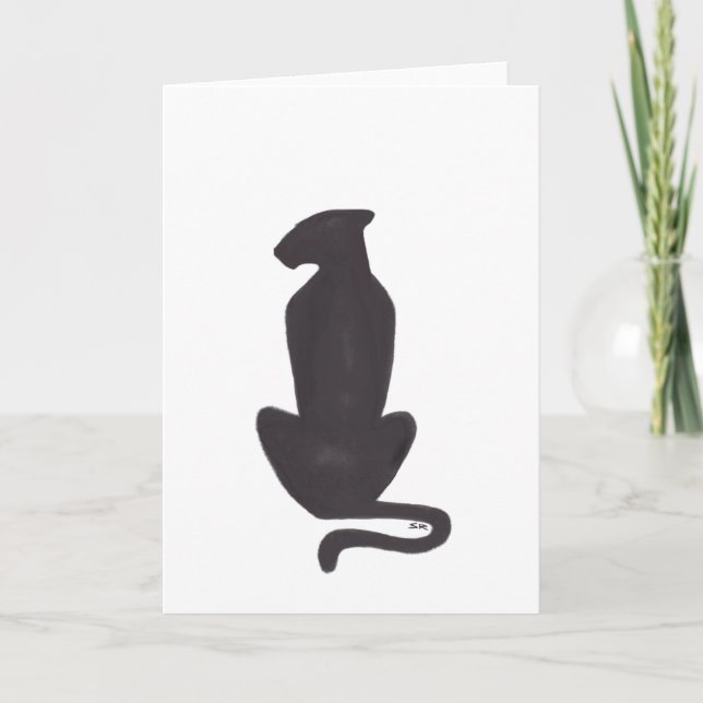 Carte de voeux de silhouette de chat noir (blanc) (Devant)