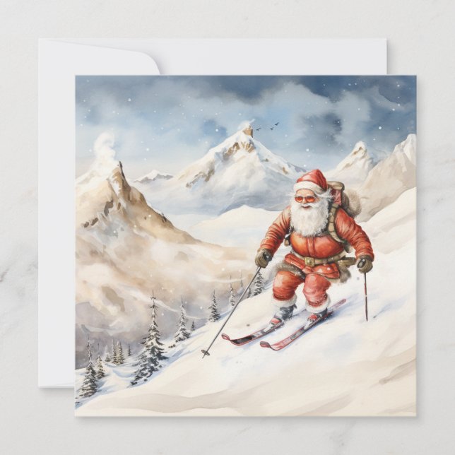 Carte de vœux de ski de Noël du Père Noël (Devant)