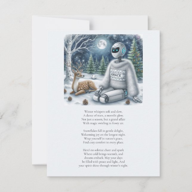 Carte de vœux de solstice d'hiver Tech AI Robot (Devant)