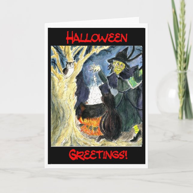 Carte de vœux de sorcière d'Halloween (Devant)
