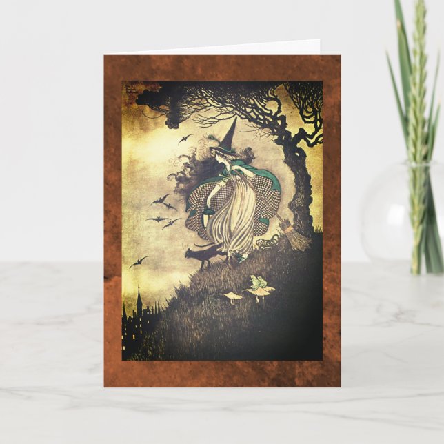 Carte de vœux de sorcière d'Halloween dessin vinta (Devant)