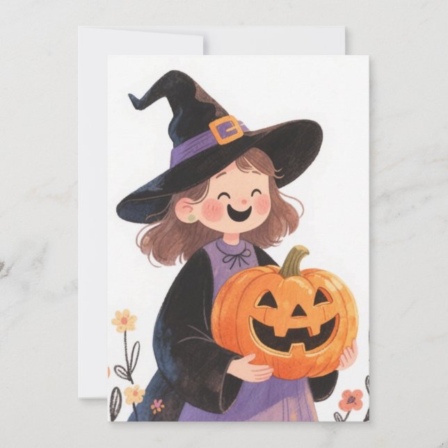 Carte de vœux de sorcière et de citrouille d'Hallo (Devant)