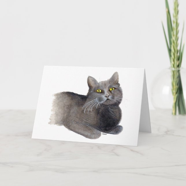 Carte de vœux de sympathie Chat Gris (Devant)