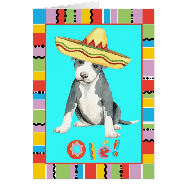 Carte de voeux de Terrier de pitbull de fiesta (Devant)