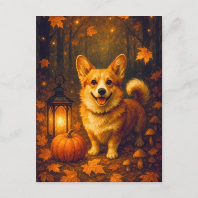 Carte de vœux de Thanksgiving avec corgi mignon et (Devant)