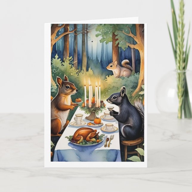 Carte de vœux de Thanksgiving en forêt enchantée (Devant)