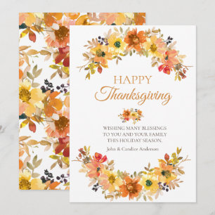 Carte de vœux de Thanksgiving Floral Élégant Feuil
