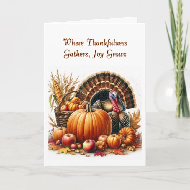 Carte de vœux de Thanksgiving pliée dinde (Devant)