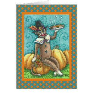 CARTE DE VŒUX DE THANKSGIVING SINGE CHAUSSETTE Ver