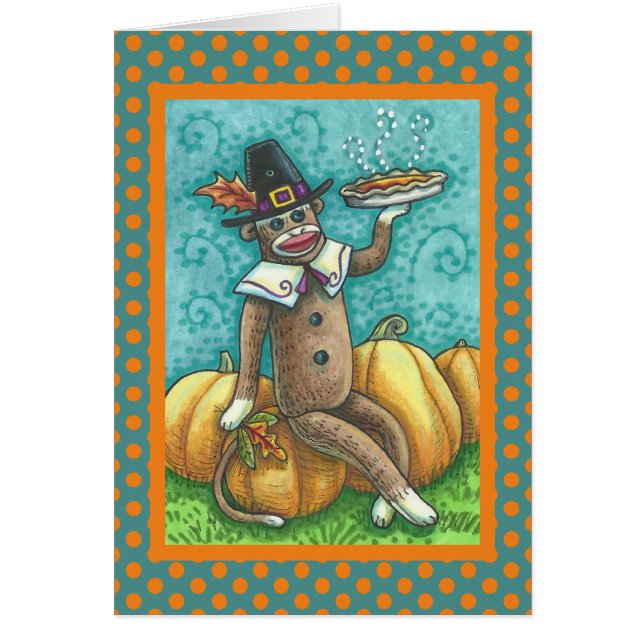 CARTE DE VŒUX DE THANKSGIVING SINGE CHAUSSETTE Ver (Devant)