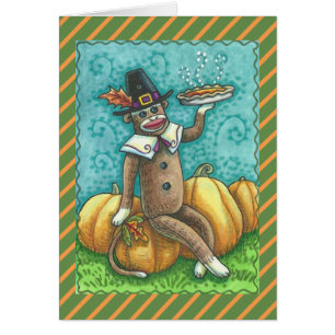 CARTE DE VŒUX DE THANKSGIVING SINGE DE CHAUSSETTE 