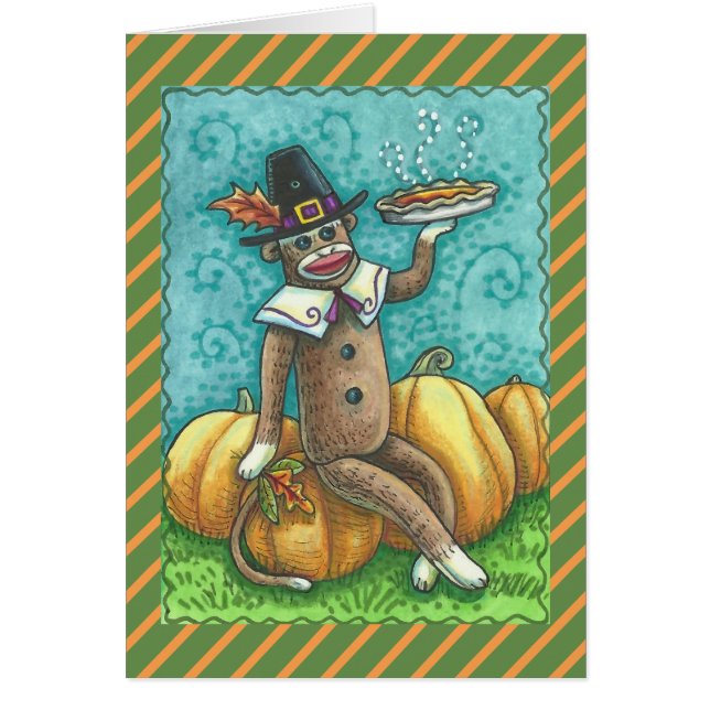 CARTE DE VŒUX DE THANKSGIVING SINGE DE CHAUSSETTE  (Devant)