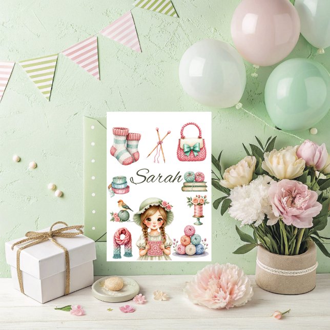 Carte de vœux de tricot gracieux (Knitting kit greeting card.)