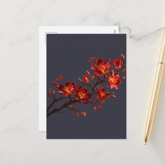 Carte de vœux de vacances à branche florale rouge