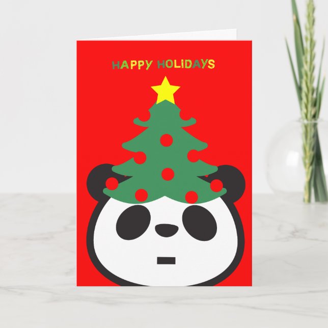 Carte de voeux de vacances - arbre de panda (Devant)