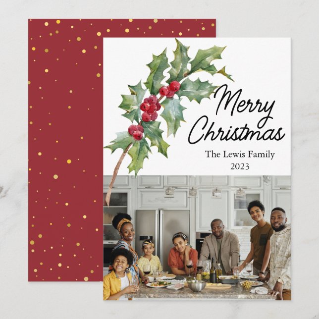 Carte de vœux de vacances aux baies élégantes d'hi (Devant / Derrière)