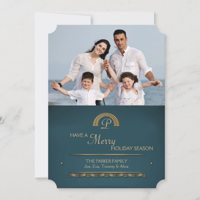 Carte de vœux de vacances avec photo initiale en o (Devant)