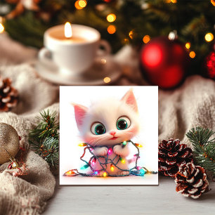 Carte de vœux de vacances avec un chaton blanc app