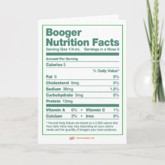 Carte de voeux de vacances Booger Nutrition Facts