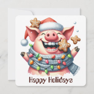 Carte de vœux de vacances de cochon drôle